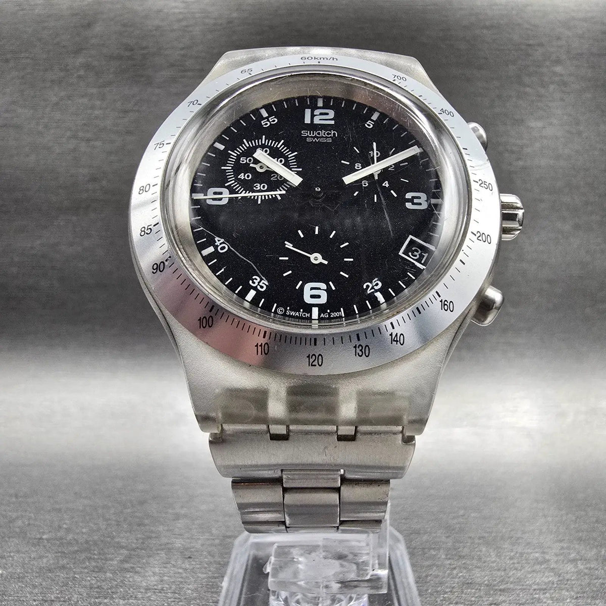Swatch Irony Diaphane Chrono Firestorm Watch Men 43mm Black Dial Clear READ!!!!!5