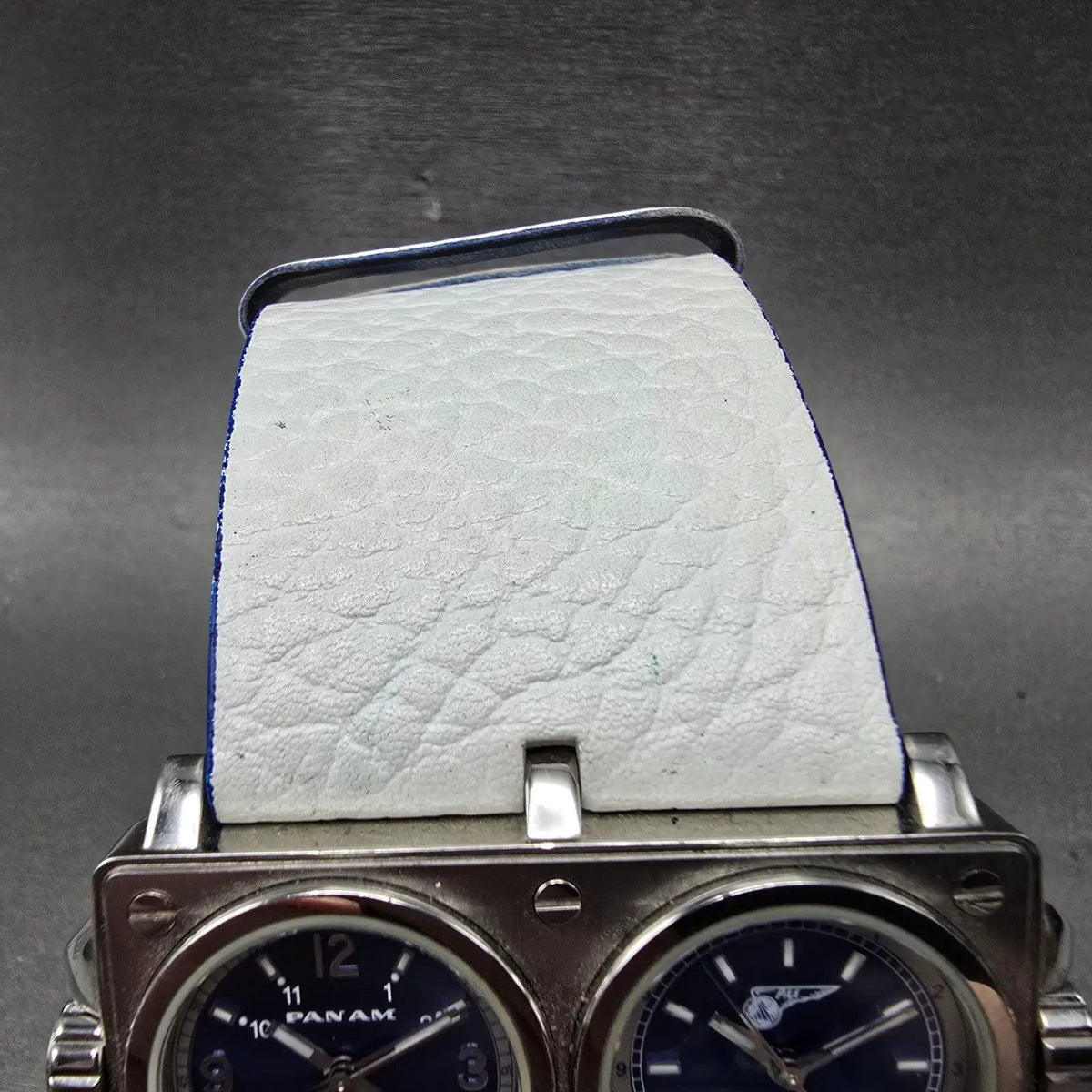Panam Dual Time Watch Men 56mm Blue Dial Silver Tone Rectangle New Battery6