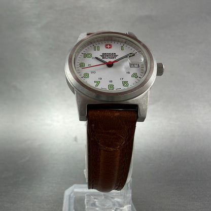 Wegner Swiss Military Watch Women 28mm White Dial Silver Tone Date 7292X New Bat5