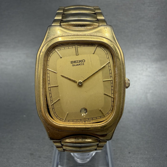 Seiko Tank Watch Men 30mm Gold Dial Gold Tone Rectangle 5y395089 PARTS0