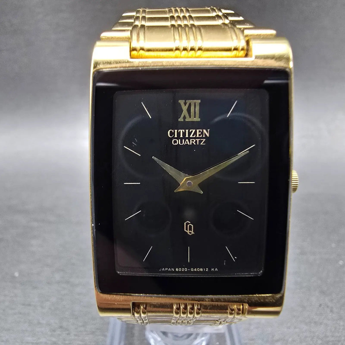Citizen Tank Watch Men 25mm Black Dial Gold Tone Rectangle 1020-H14231 JP PARTS0