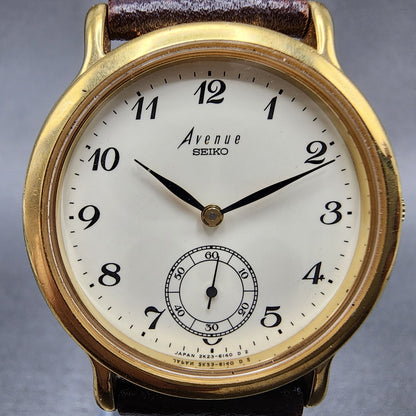 Seiko Avenue Watch Men 32mm White Dial gold Tone 2k236130 New Battery READ!!!!!1