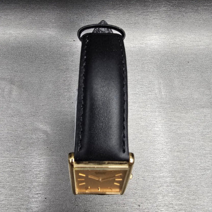 Seiko Tank Watch Men 25mm Gold Dial Gold Tone Rectangle 7N00-5B20 New Battery J4