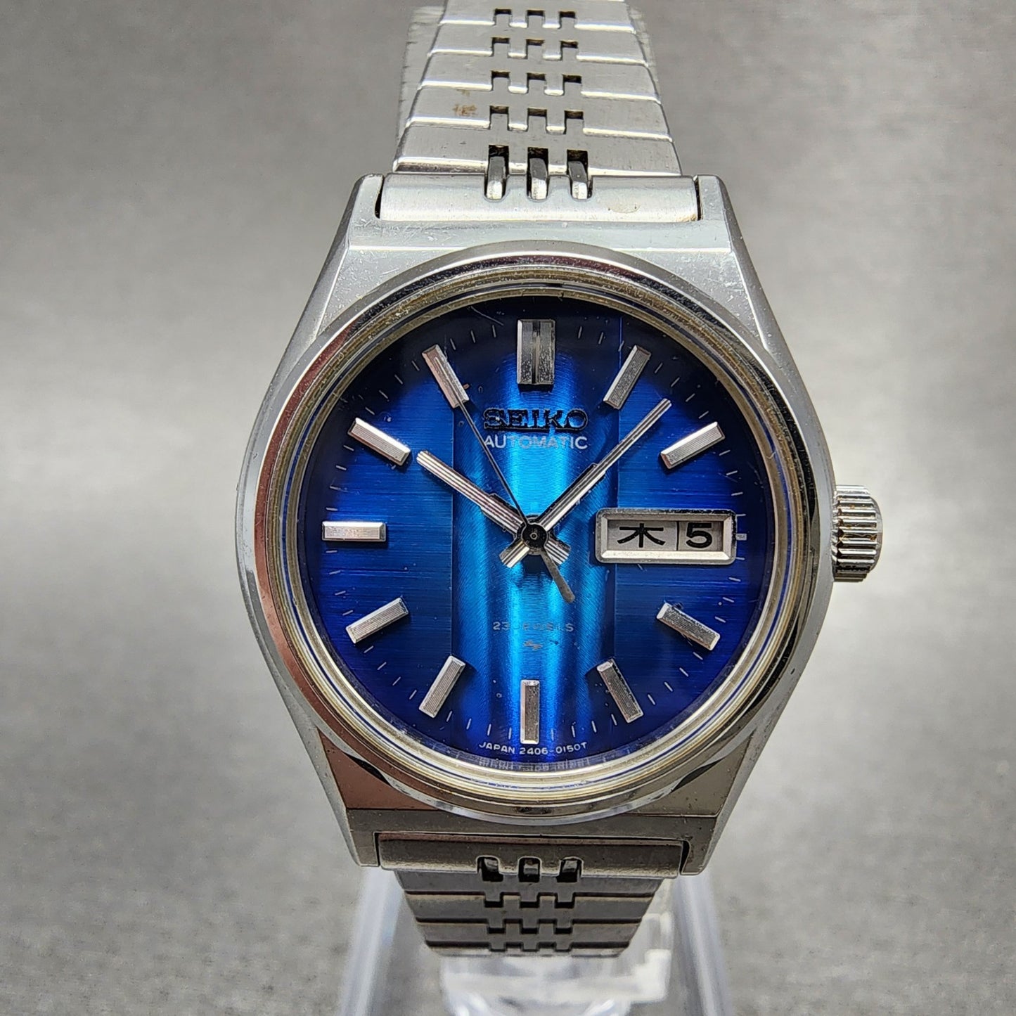 Seiko Automatic Watch Women 27mm Blue Dial Silver Tone Daydate Round READ!!!!0