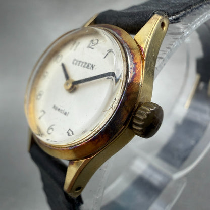 Citizen Special Watch Women 20mm White Dial Gold Tone Round Manual 4-672011 Run2