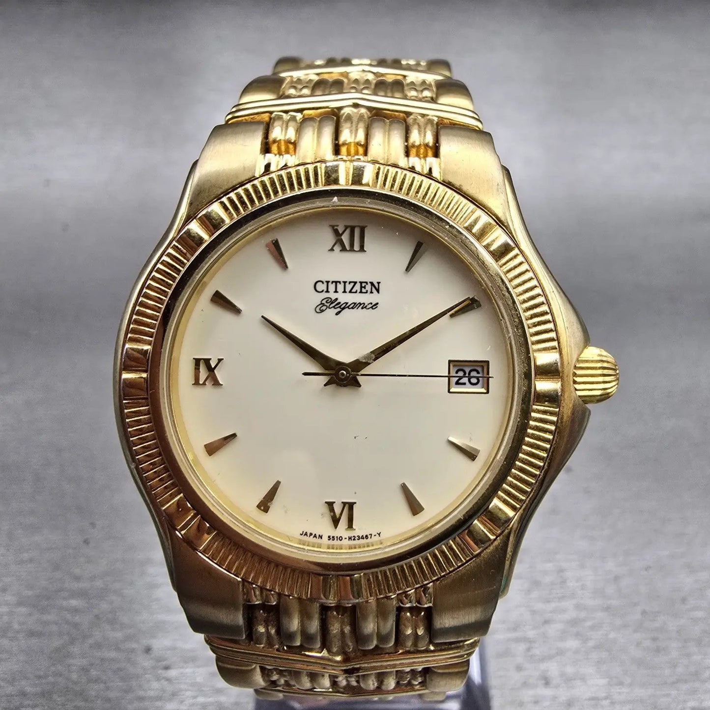 Citizen Elegance Watch Men 35mm Cream Dial Gold Tone Date 5510-H14291 New Batt0