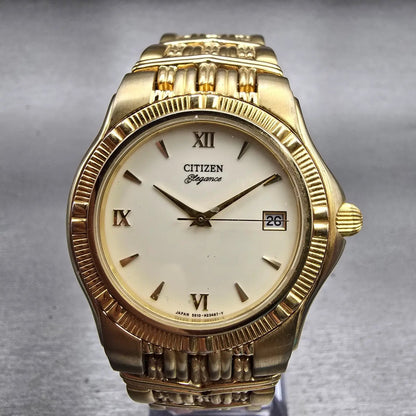 Citizen Elegance Watch Men 35mm Cream Dial Gold Tone Date 5510-H14291 New Batt0