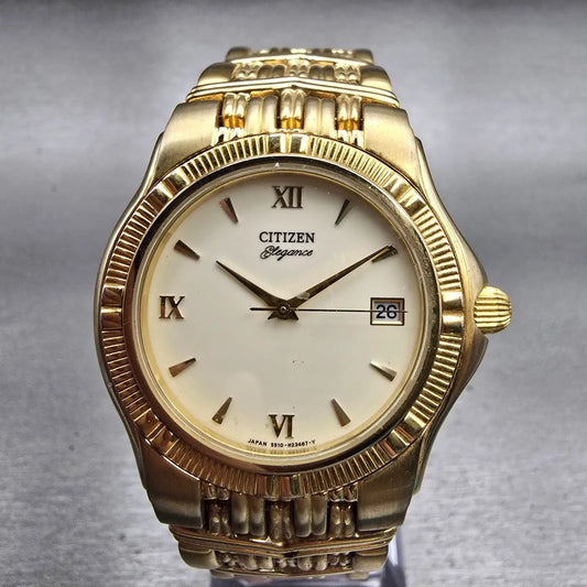 Citizen Elegance Watch Men 35mm Cream Dial Gold Tone Date 5510-H14291 New Batt0
