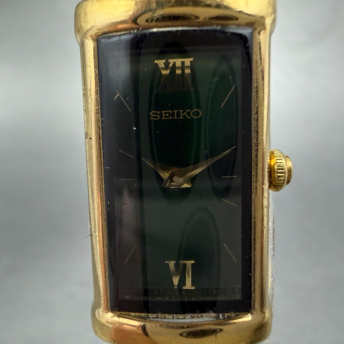 Seiko Tank Watch Women 13mm Green Dial Gold Tone Rectangle 2E20-7259 New Battery1