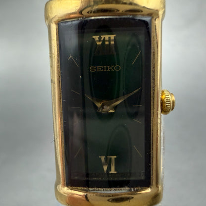 Seiko Tank Watch Women 13mm Green Dial Gold Tone Rectangle 2E20-7259 New Battery1