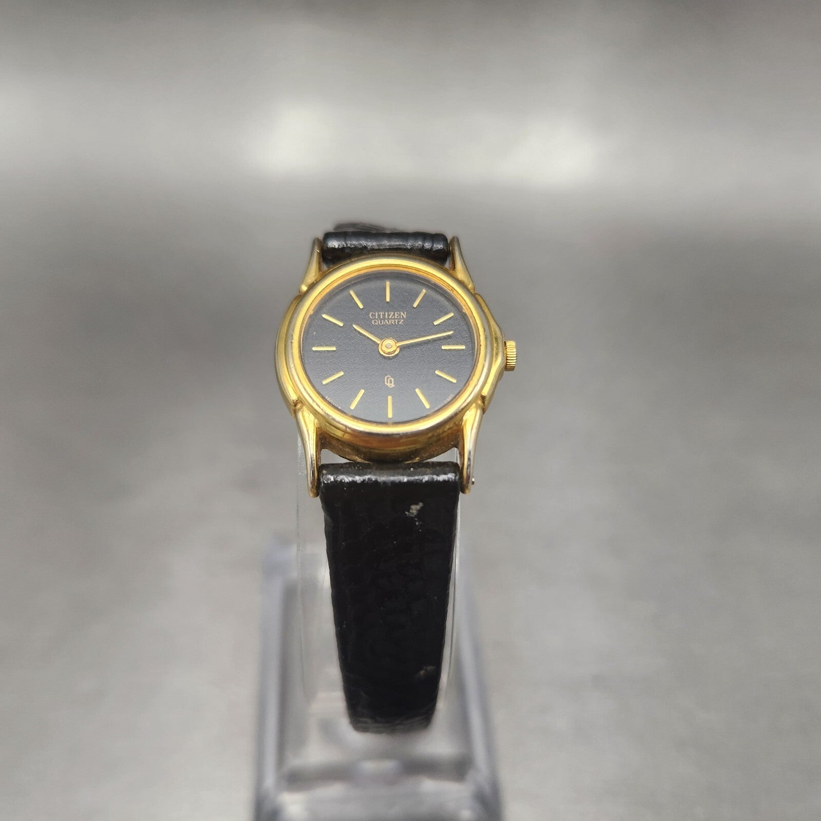 VTG Citizen CQ Watch Women 21mm Black Dial Gold Tone Round 3220914864 New Batt4