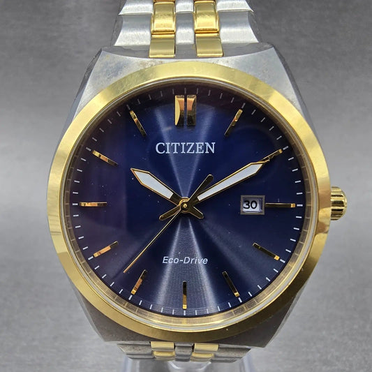 Citizen Eco-Drive Watch Men 40mm Blue Dial Two Tone Date E111-S099633 Works JP 40