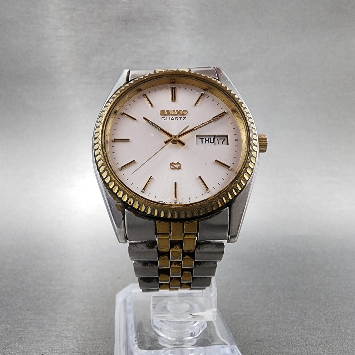Seiko SQ President Watch Men 36mm Silver Dial Two Tone Daydate 5y238a61 PARTS6