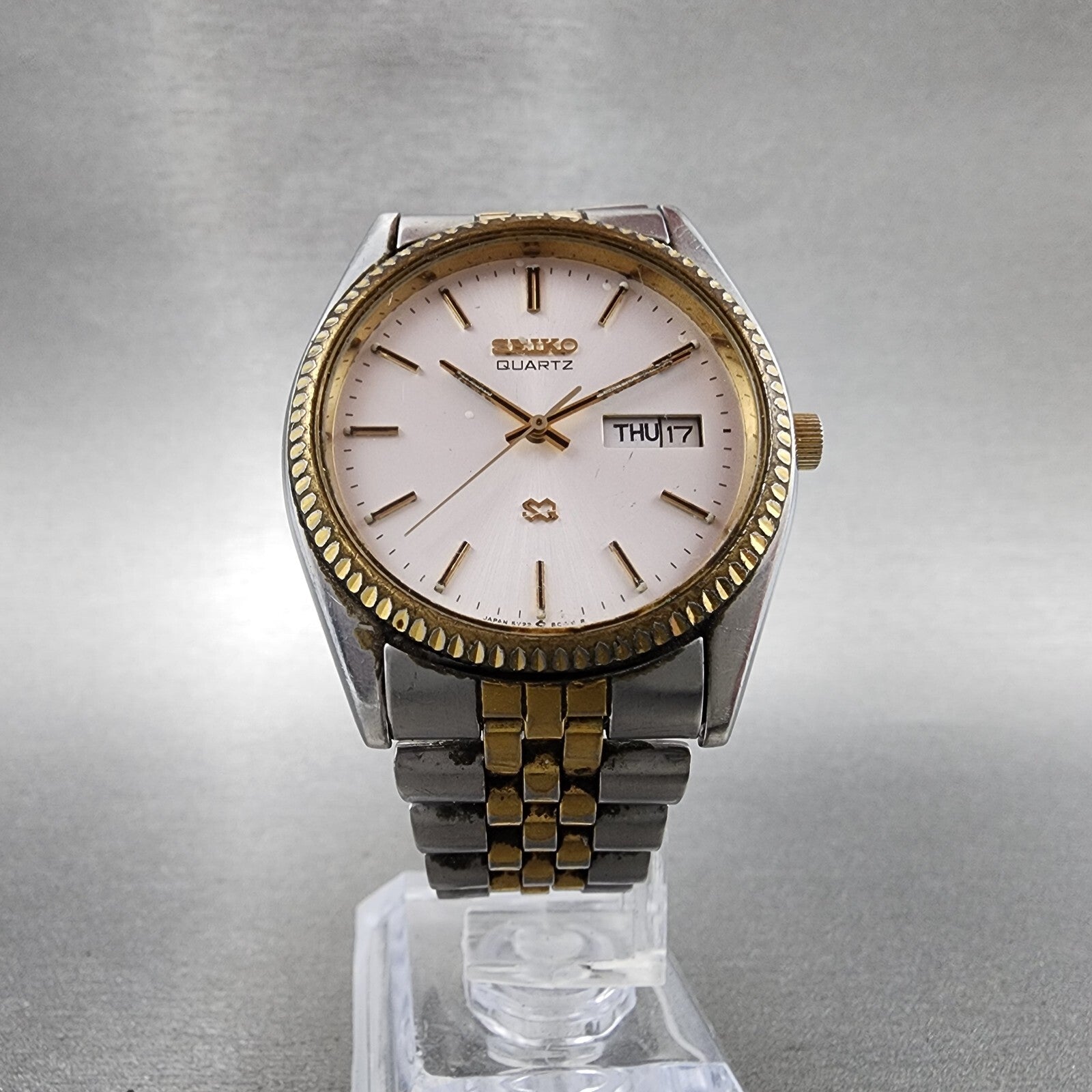 Seiko SQ President Watch Men 36mm Silver Dial Two Tone Daydate 5y238a61 PARTS6