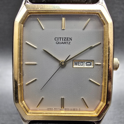 Citizen Tank Watch Men 27mm Silver Dial Two Tone Daydate 6000-S36548 New Battery1