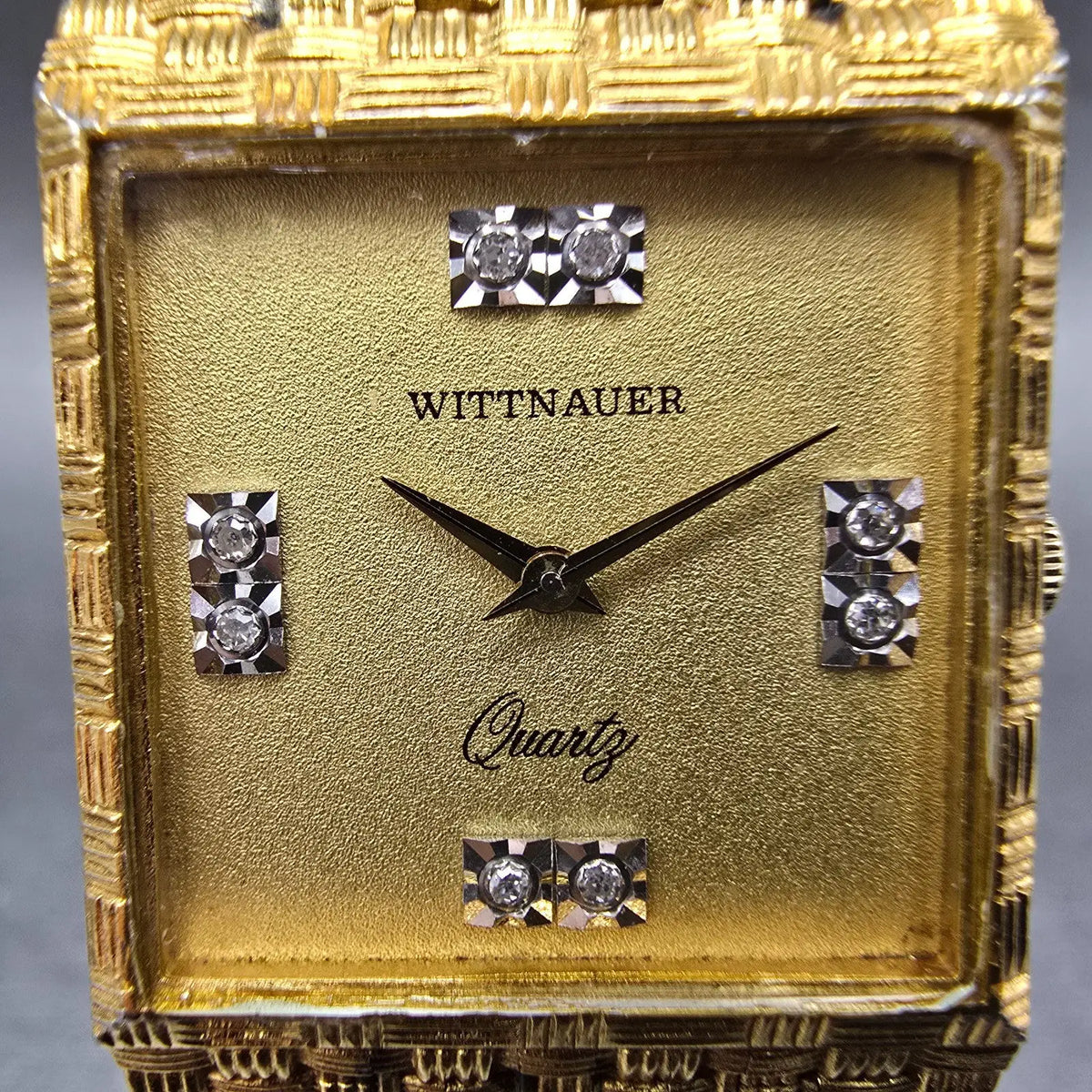 Wittnauer Tank Watch Men 25mm Gold Dial Gold Tone Rectangle Mesh Band New Batt 61