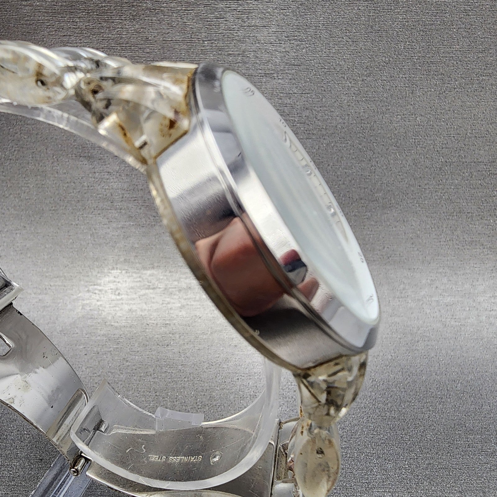 Michael Kors Chronograph Watch Women 43mm MOP Dial Clear Case MK5235 New Battery3