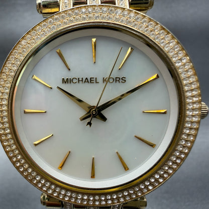 Michael Kors Darci Watch Women 39mm MOP Dial Gold Tone Round MK3219 New Battery1