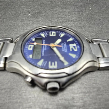 Citizen Watch Men 39mm Blue Dial Steel Alarm Chronograph Analog Digital New Batt5