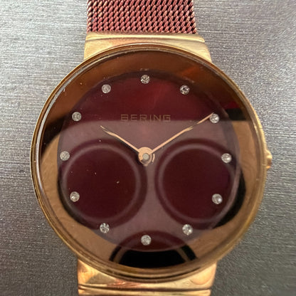 Bering Watch Women 25mm Red Dial Rose Gold Tone Round READ!!! New Batt 10126-3631