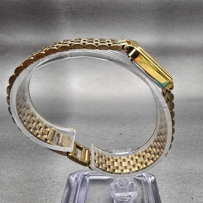 Seiko Watch Women 17mm Gold Dial Gold Tone Rectangle 1N01-5E70 New Battery VTG8