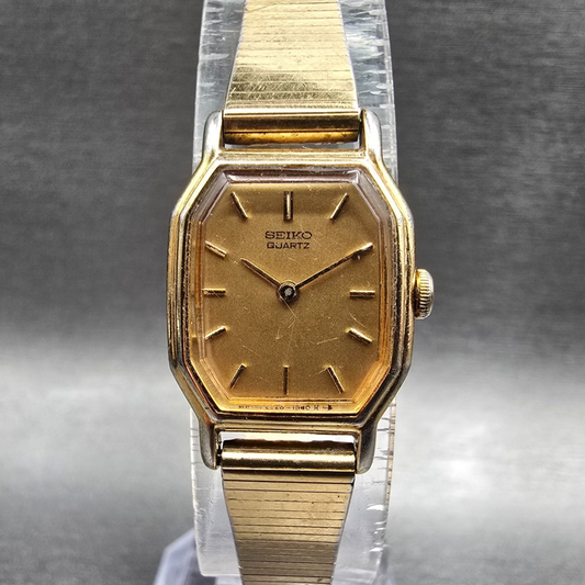 Seiko Watch Women 16mm Gold Dial Gold Tone Octagon 2C20-5760 New Battery JP0