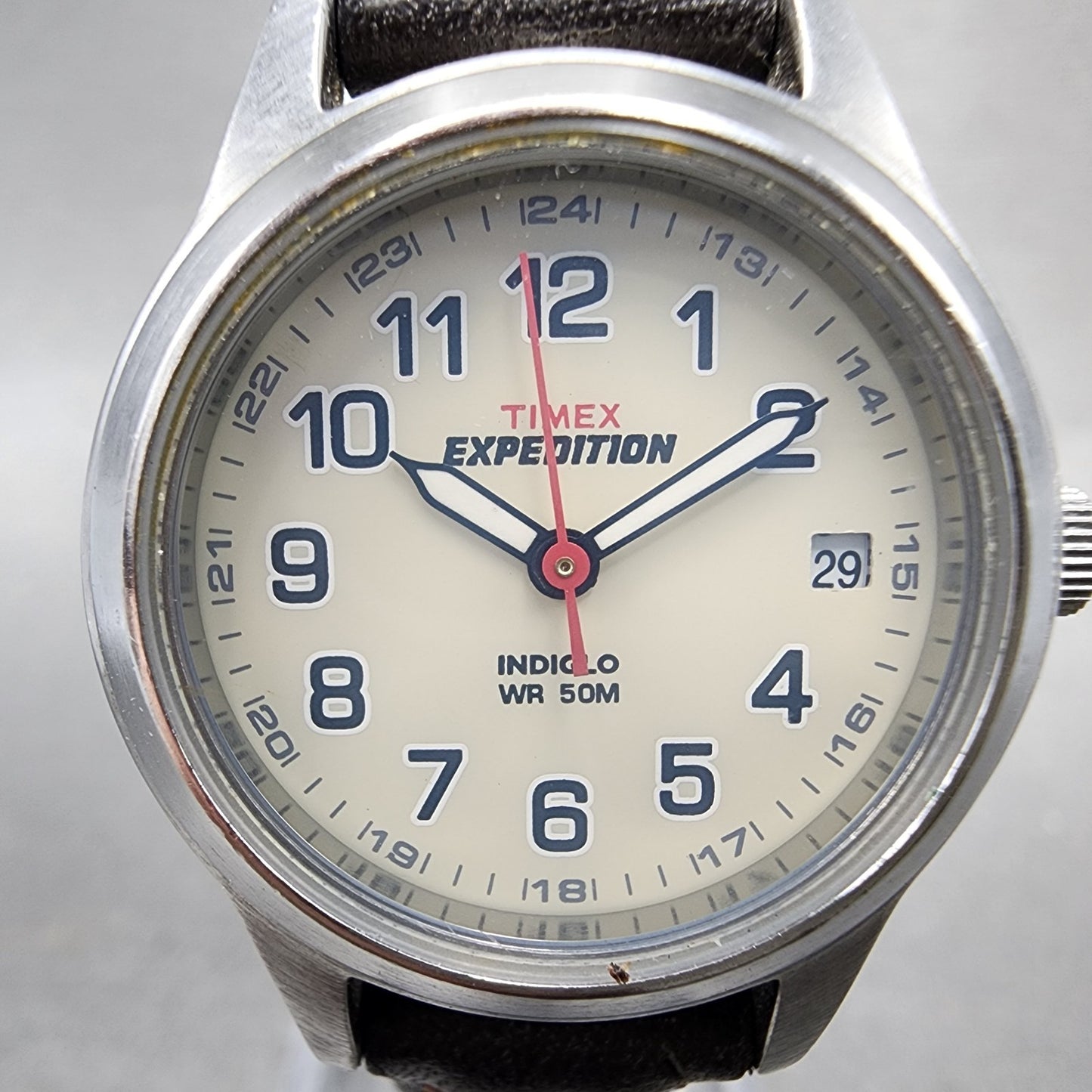 Timex Expedition Watch Women 26mm Cream Dial Silver Tone Date Round New Battery1