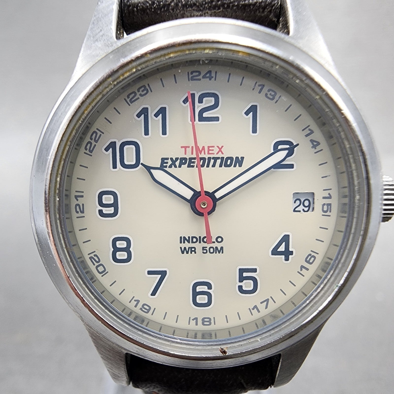 Timex Expedition Watch Women 26mm Cream Dial Silver Tone Date Round New Battery1