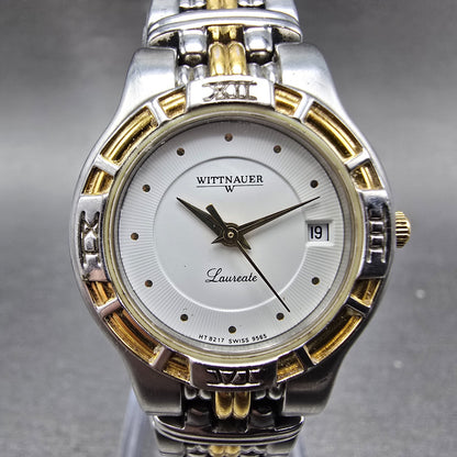 Wittnauer Laureate Watch Women 25mm White Dial Two Tone Date Round New Battery0
