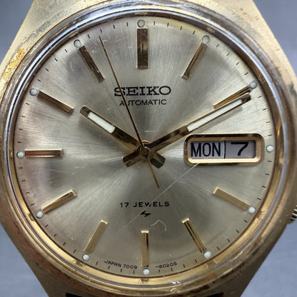 Seiko Automatic Watch Men 37mm Champagne Dial Gold Tone Daydate 7009-8029 Runs1