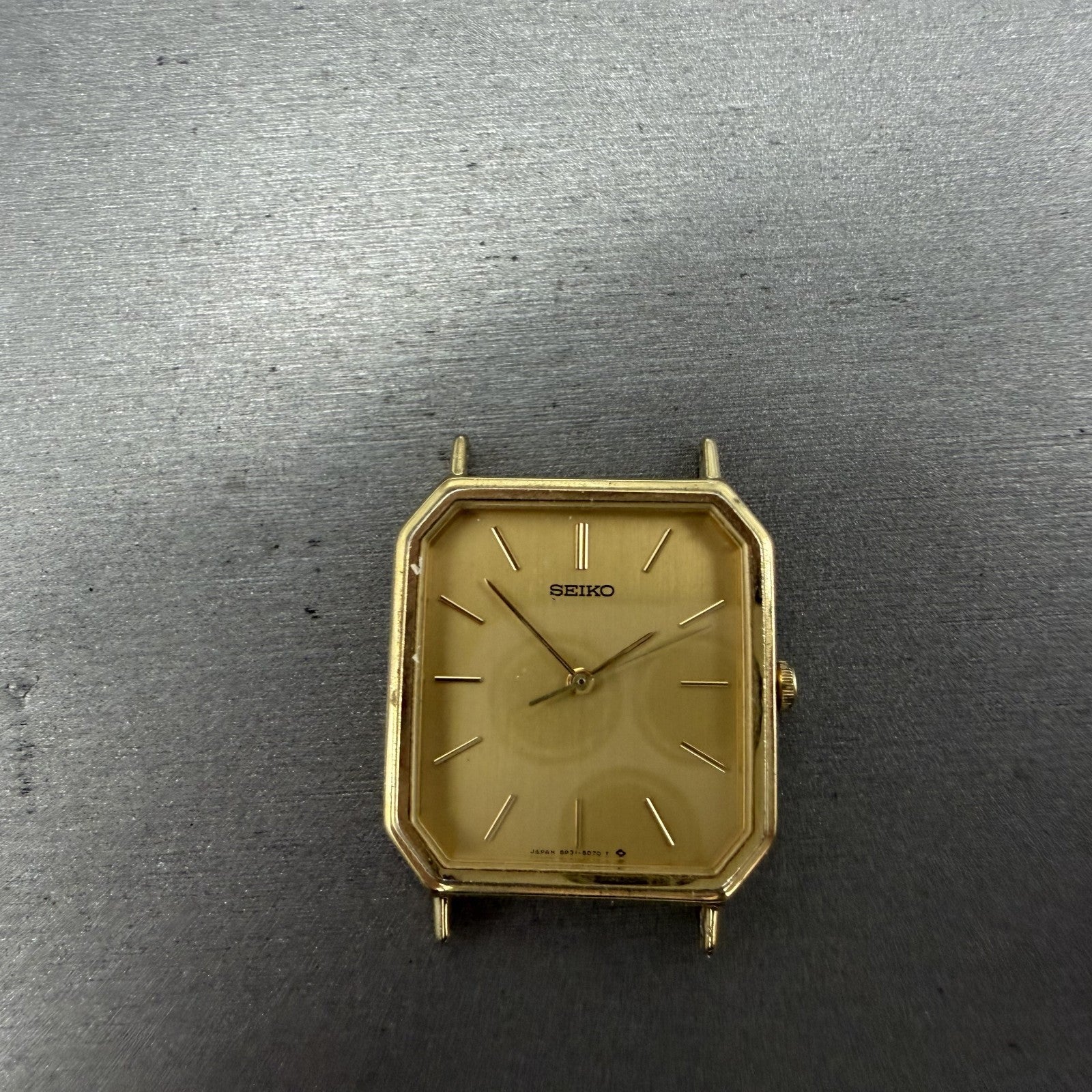 Seiko Watch Men 28mm Champagne Dial Gold Tone Octagon 5P31-5C50 New Battery0
