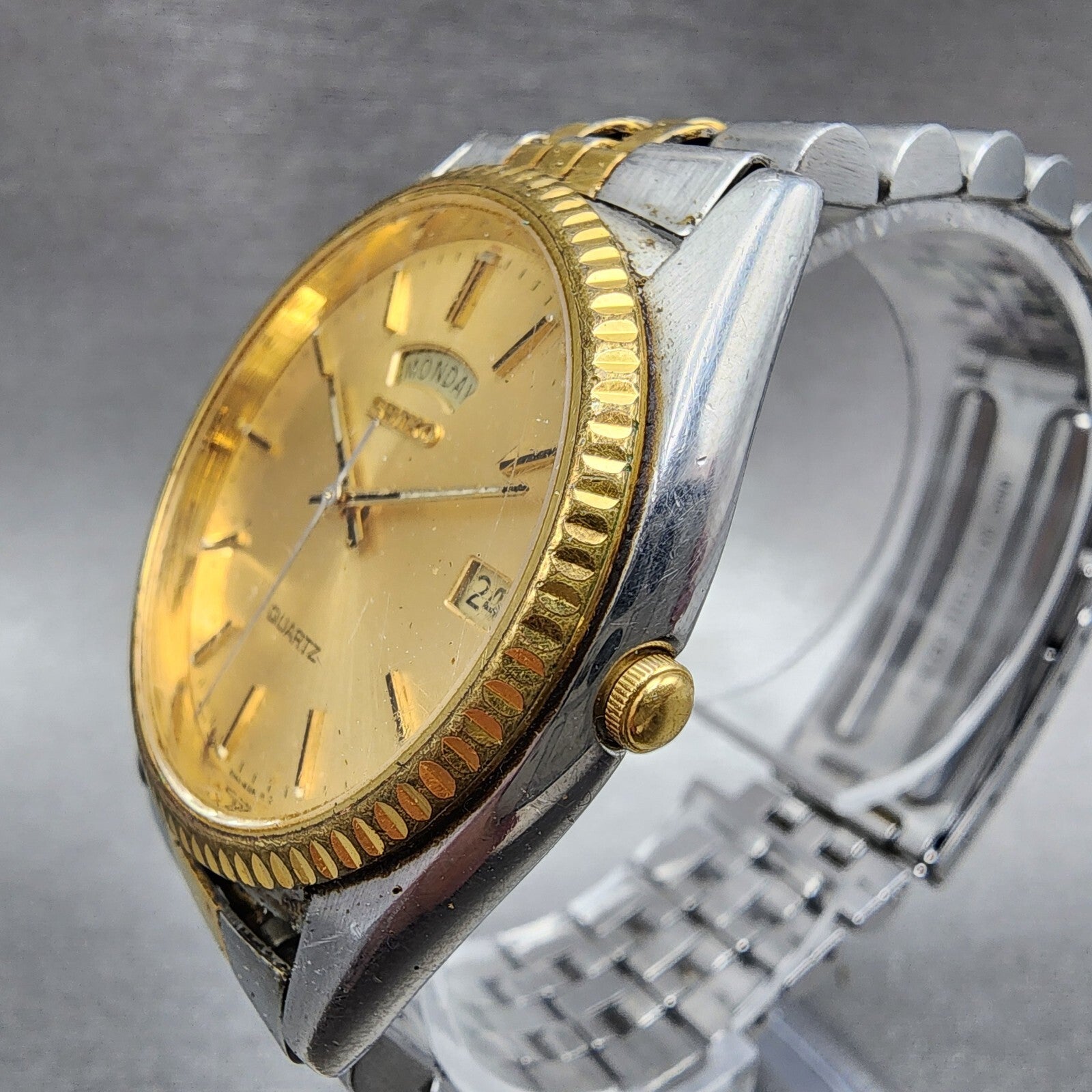 Seiko Presidential Watch Men 36mm Gold Dial Twotone Day Date 7n438111 New Batt2