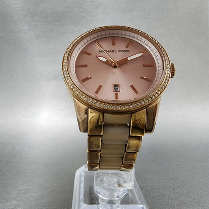 Michael Kors Ritz Watch Women 37mm Rose Dial Rose Gold Tone Date New Battery5