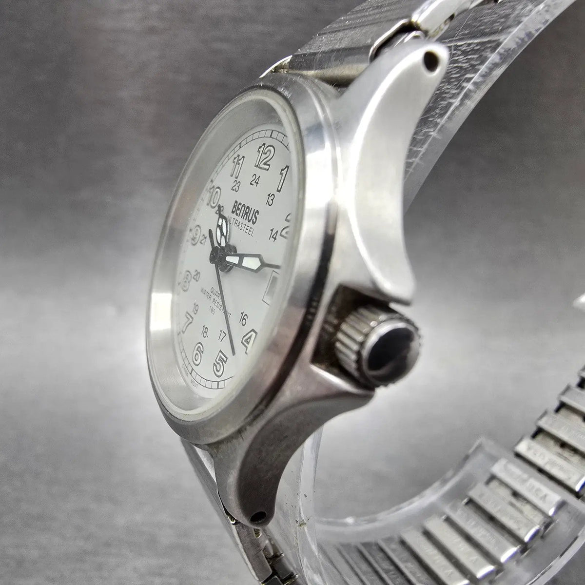 Benrus Watch Women 27mm Gray Dial Steel Date Round Military New Battery2