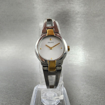 Seiko Watch Women 19mm White Dial Two Tone Round 1n000gm0 New Battery4