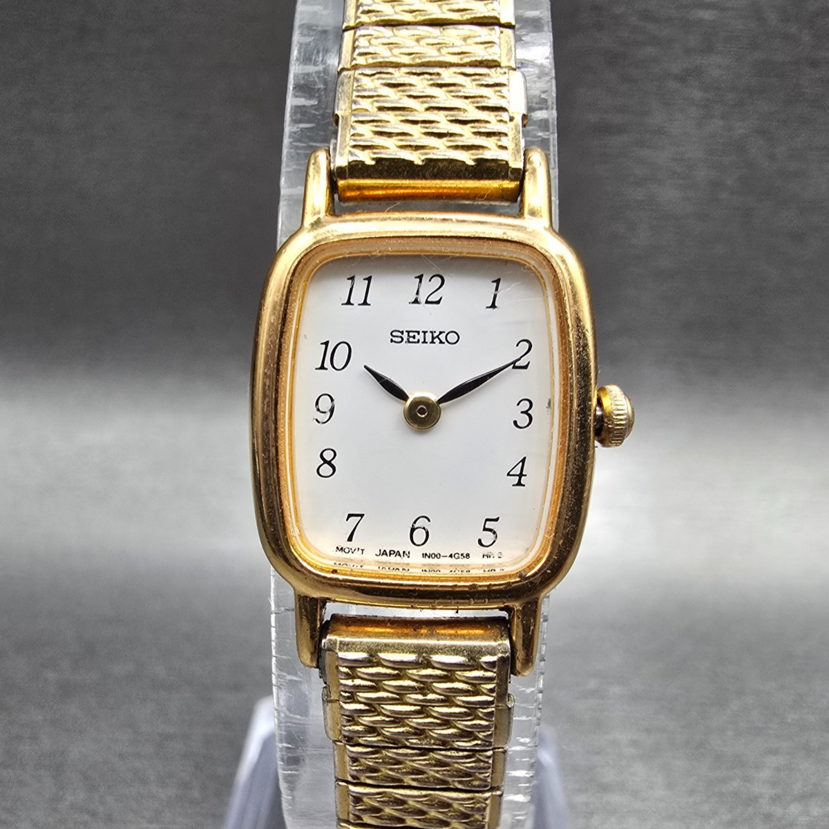 Seiko Watch Women 17mm White Dial Gold Tone Rectangle 1N00-5K29 New Battery JP0