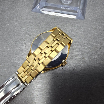 Bulova Automatic Watch Men 35mm Silver Dial Gold Tone Daydate Round N7 PARTS VTG9