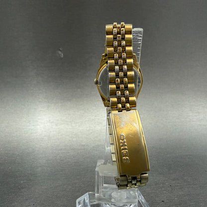 Seiko Watch Women 24mm Black Tone Gold Tone Daydate Round 7N83-0041 New BatteryD7