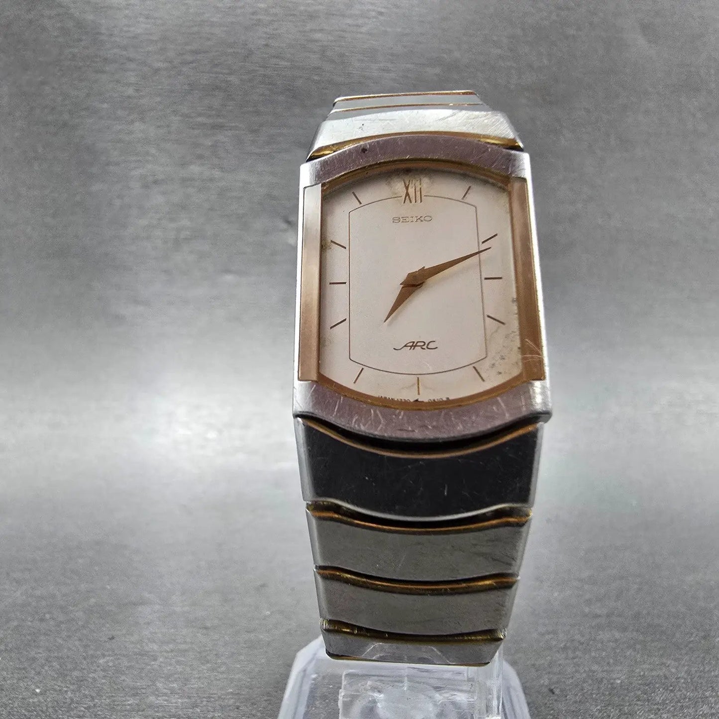 Seiko ARC Tank Watch Women 21mm Silver Dial Two Tone Rectangle 1220-529A  PARTS6