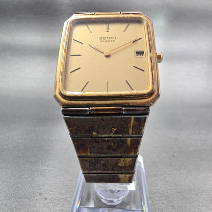 Seiko Watch Men 28mm Gold Dial Gold Tone Date Rectangle 9029-5009 New Battery5