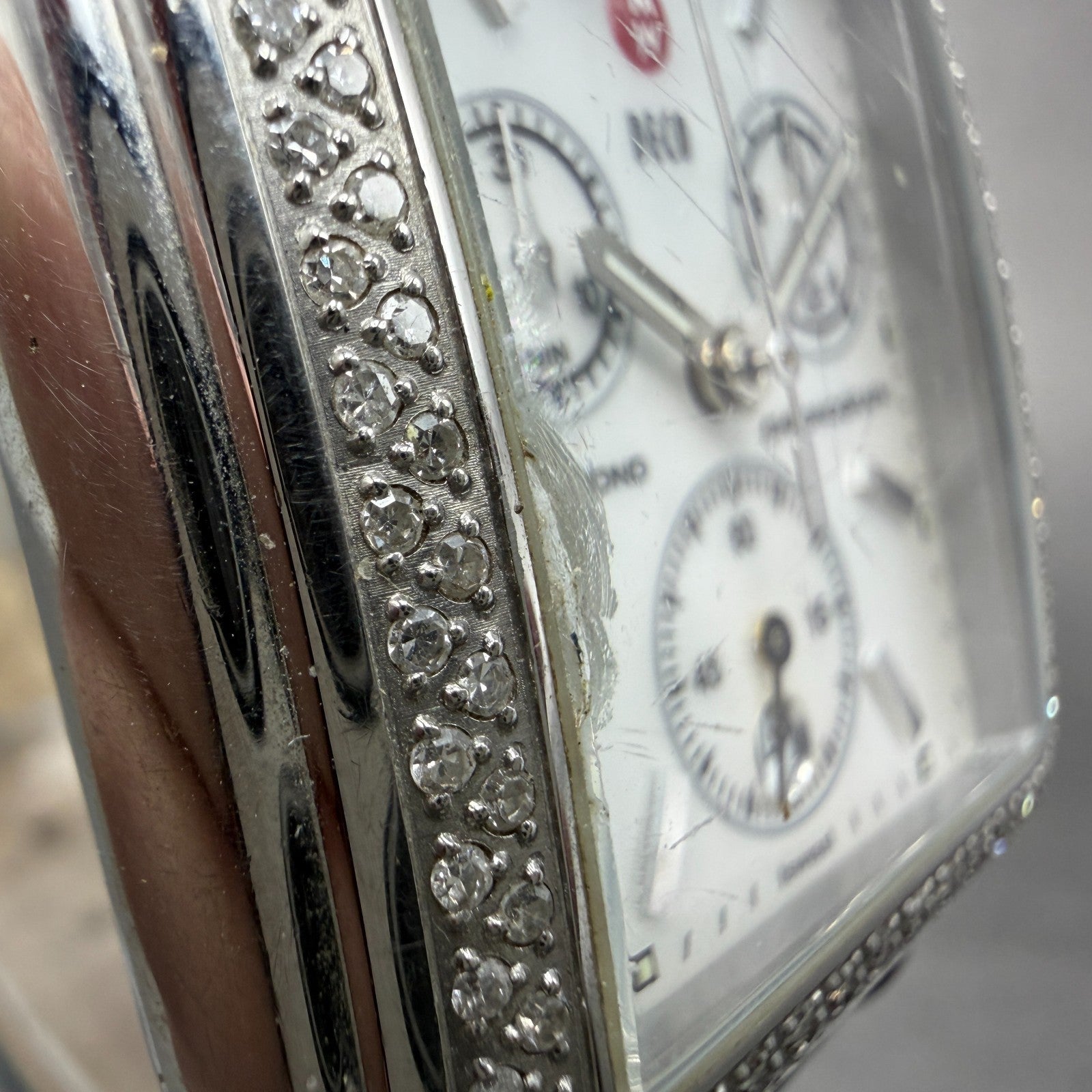 Michele Deco Chronograph Watch Women 33mm MOP Dial Steel Diamond New Battery4