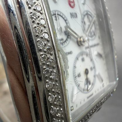 Michele Deco Chronograph Watch Women 33mm MOP Dial Steel Diamond New Battery4