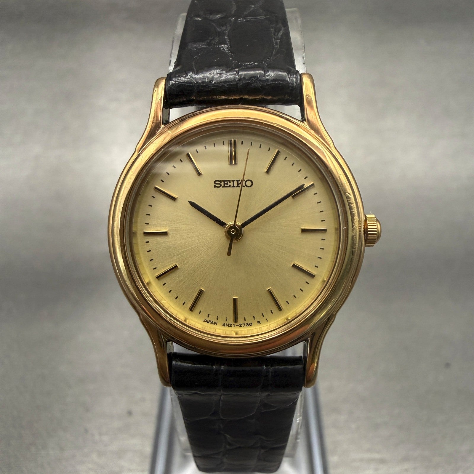 Seiko Watch Women 23mm Champagne Dial Gold Tone Round 4H21-1170 New Battery0