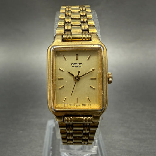 Seiko Tank Watch Women 18mm Champagne Dial Gold Tone Rectangle V401-5129 NewBat60