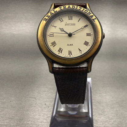 Seiko Alba Watch Men 32mm Champagne Dial Gold Tone Round V701-1P80 New Battery5
