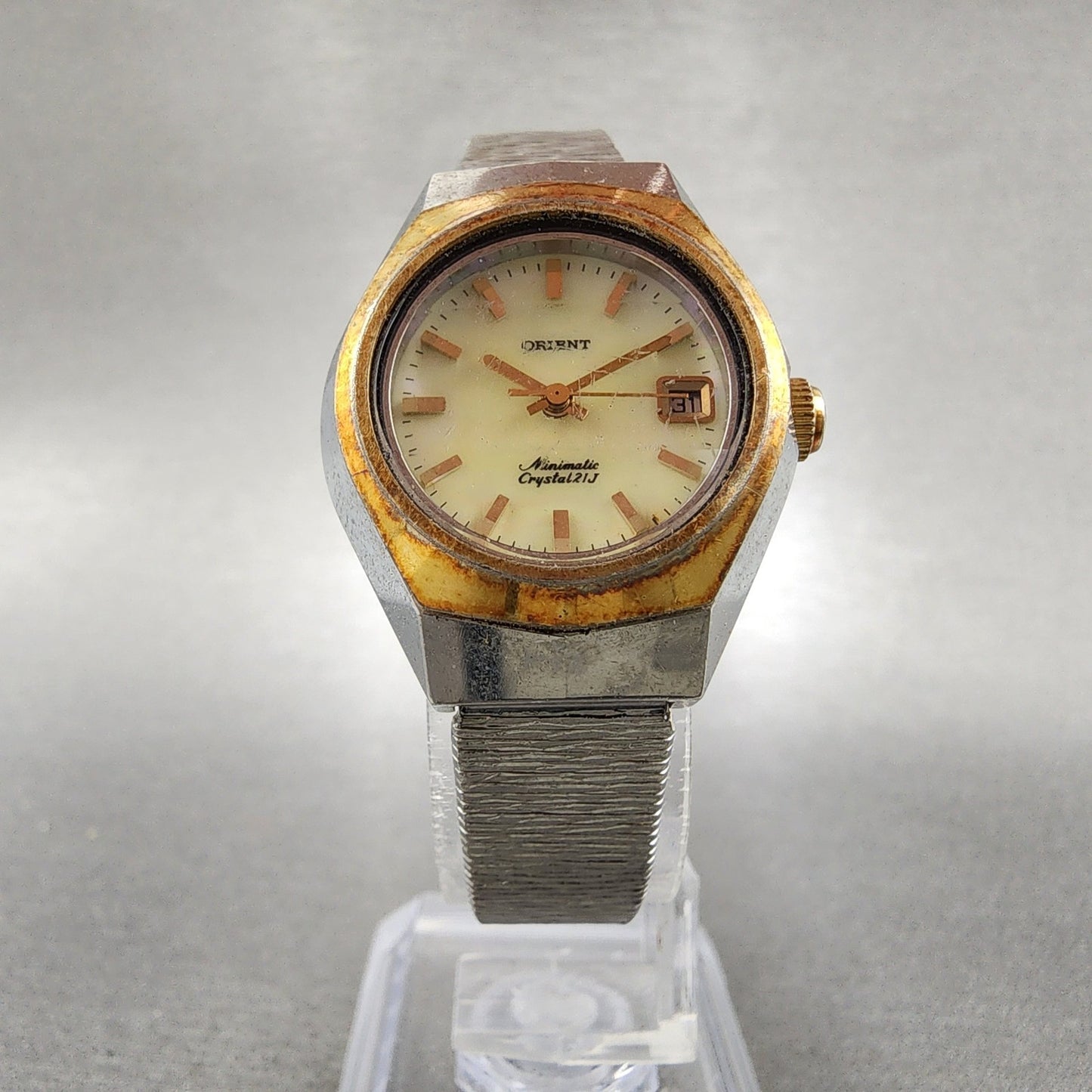 Orient Minimatic Watch Women 25mm MOP Dial Two Tone Date 49733701 Runs5