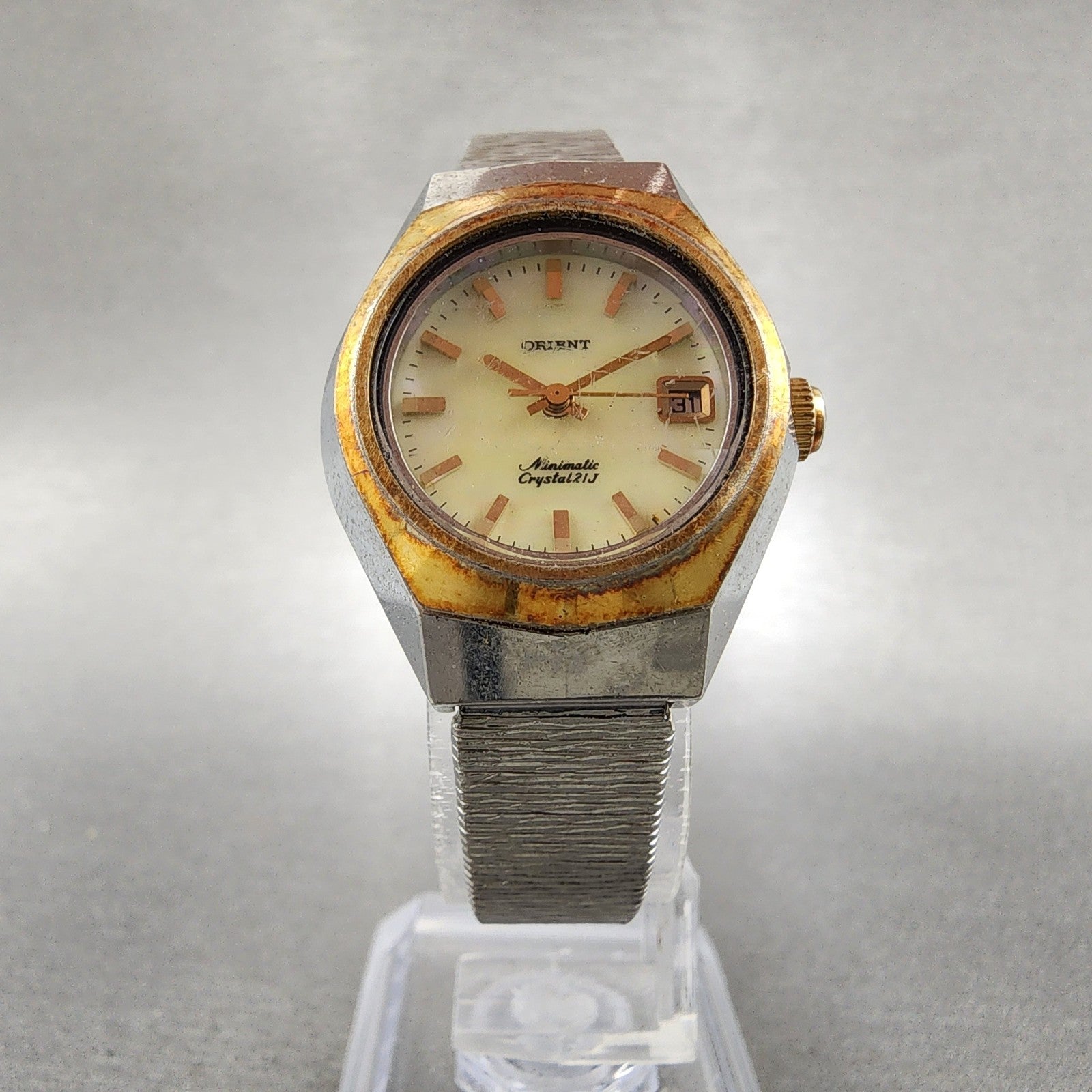 Orient Minimatic Watch Women 25mm MOP Dial Two Tone Date 49733701 Runs5