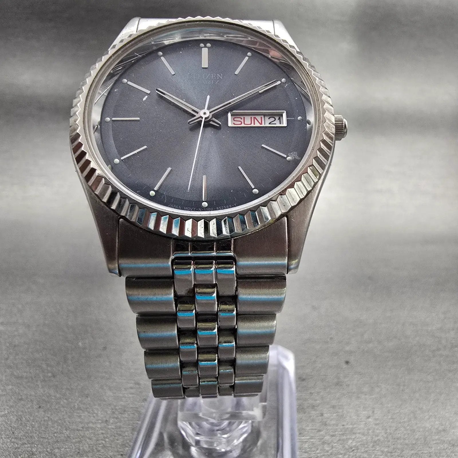 Citizen President Watch Men 35mm Blue Dial Silver Daydate 1102-R12527 New Batt5