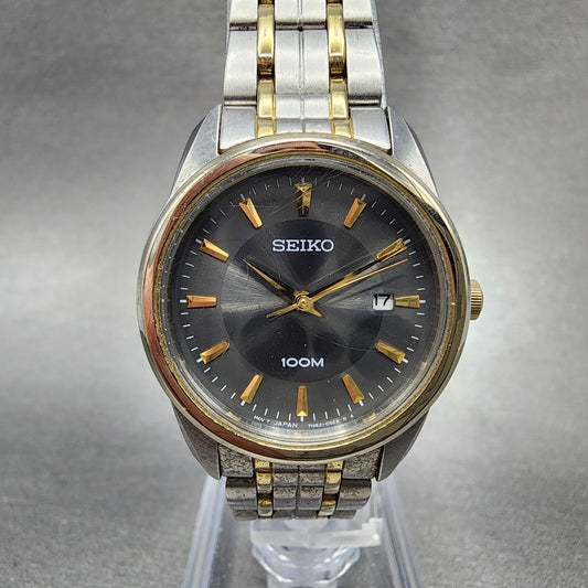 Seiko Watch Women 27mm Gray Dial Two Tone Date Round 7N820HF0 New Battery0