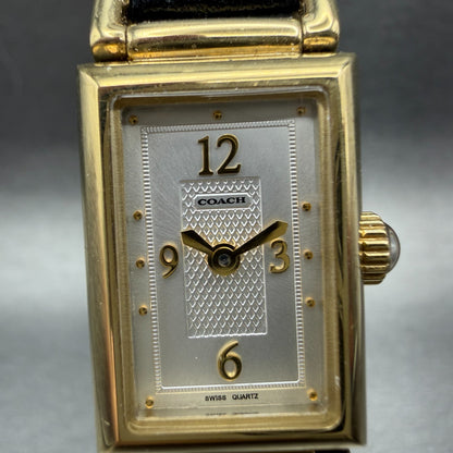 Coach Tank Watch Women 17mm White Dial Gold Tone Rectangle 0312 New Battery1
